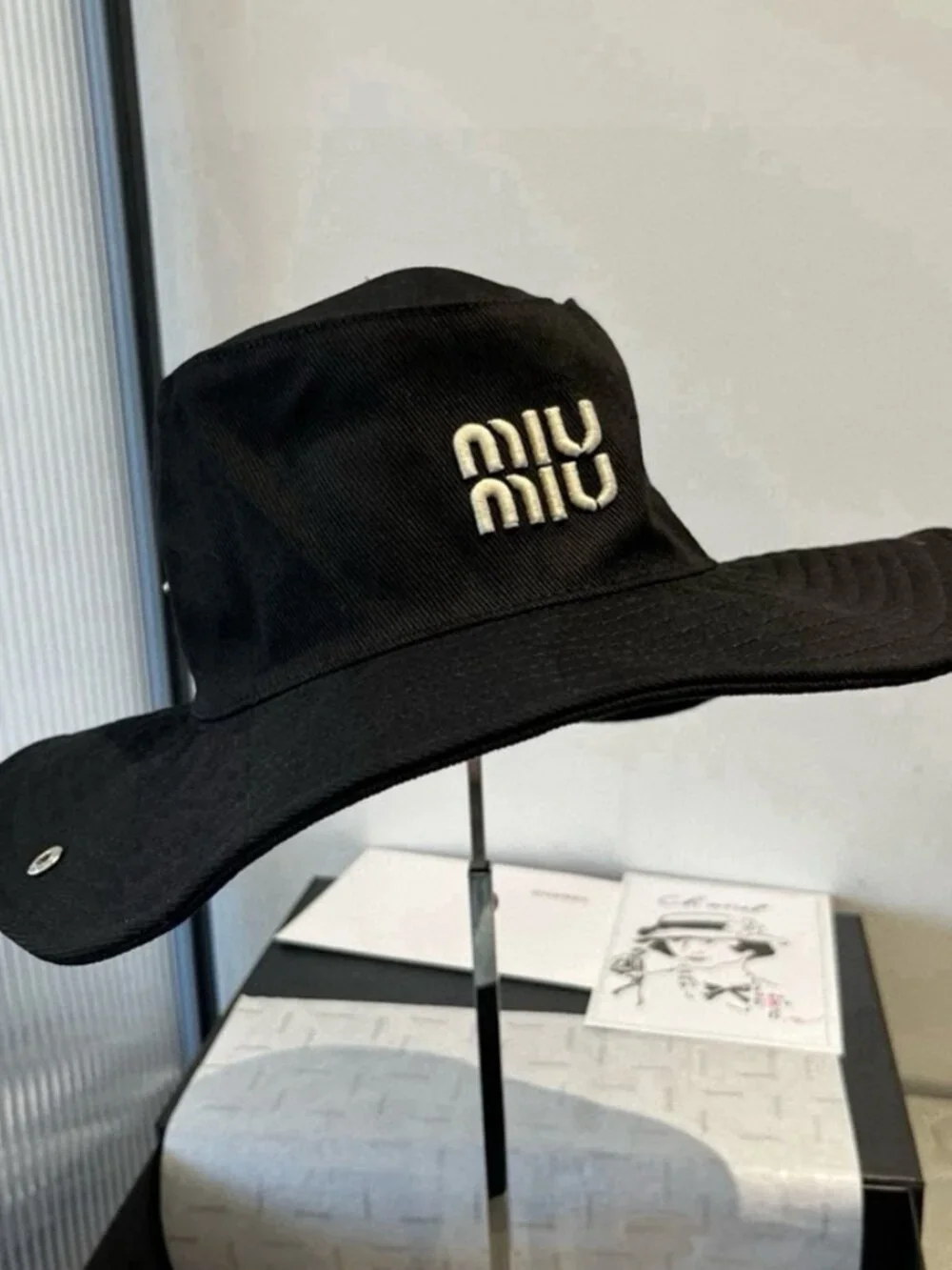 Miu Miu Logo Wide Brim Fisherman Bucket Hat